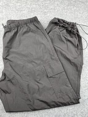 Victorias Secret Large Parachute Pants Cargo Pockets Black Streetwear PINK #652